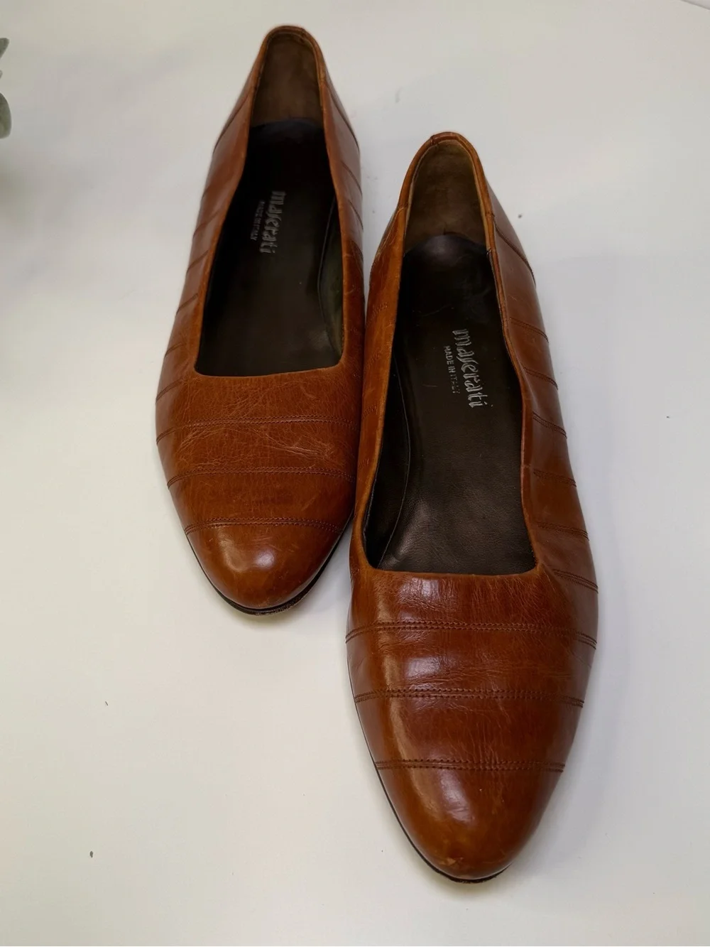 Maserati Vintage Brown Genuine Leather Italian Made Women's Flats Size 8